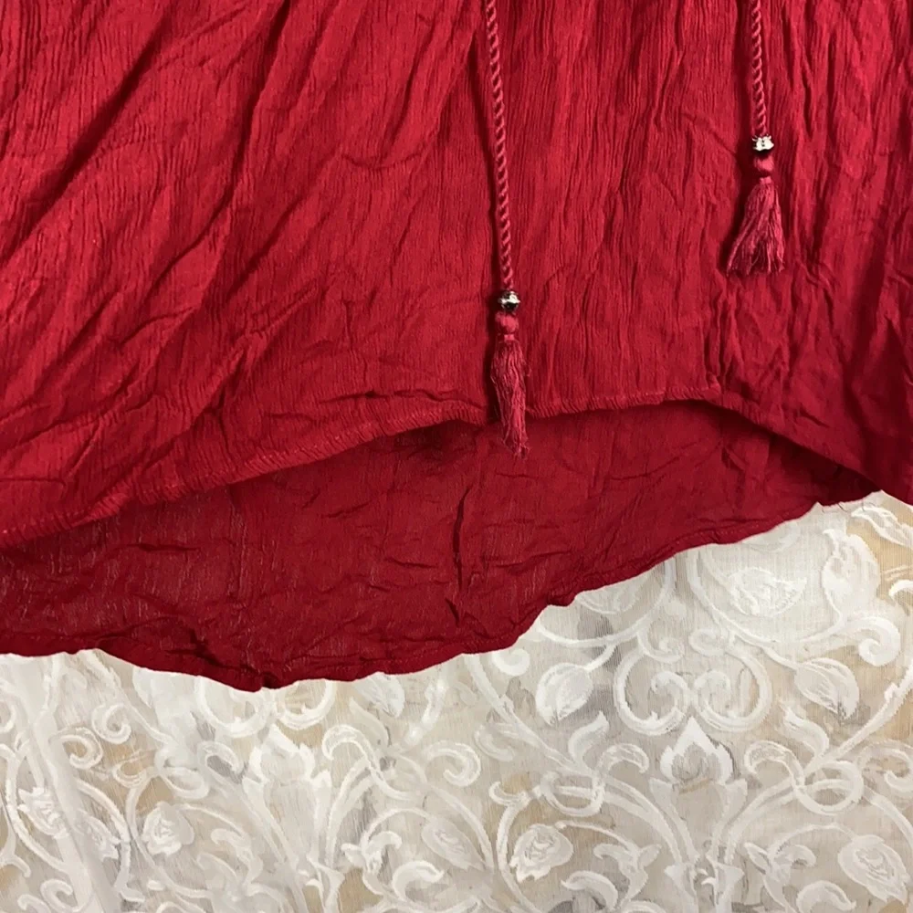 Artesia Boho Chic Peasant Blouse Red Lace trim lace up long sleeve shirt Medium - Picture 8 of 13